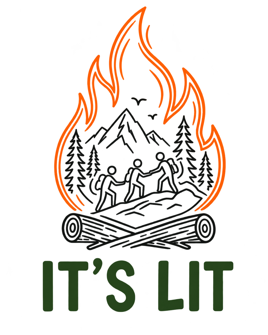הלוגו של ITS LIT — מדורה, הרים וקבוצה בטבע